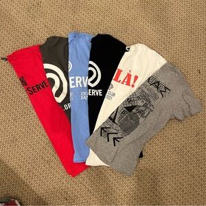Graphic T-Shirt Bundle in Red, Blue, Black, White, and Gray
